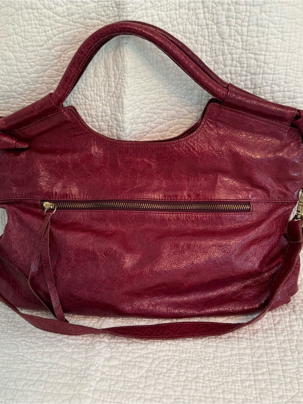 Foley + Corinna Burgundy Distressed Leather Foldover Satchel Crossbody Bag